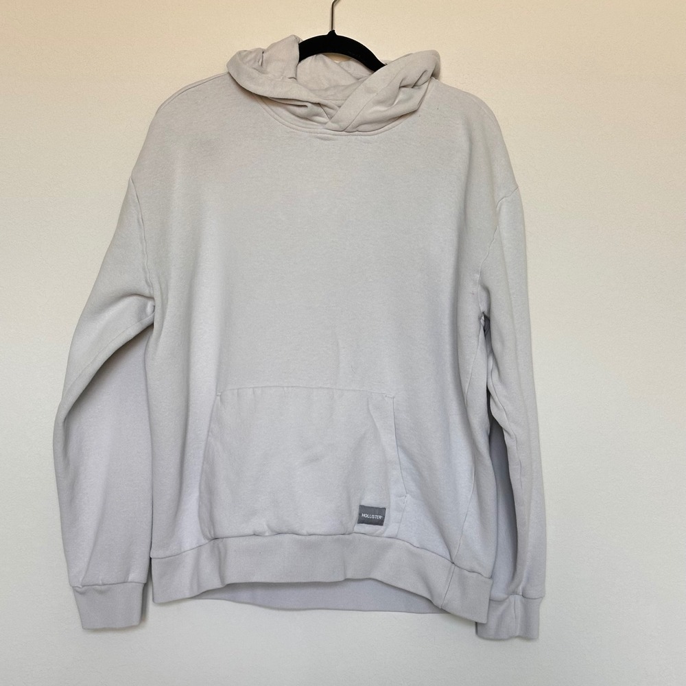 Hollister Relaxed Fit Hoodie Mens Large Gray Fleece Pullover Kangaroo Pocket